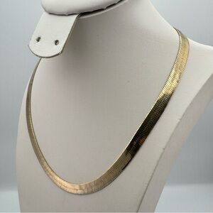 Vintage Gold Tone Herringbone Necklace 18” Flat Chain